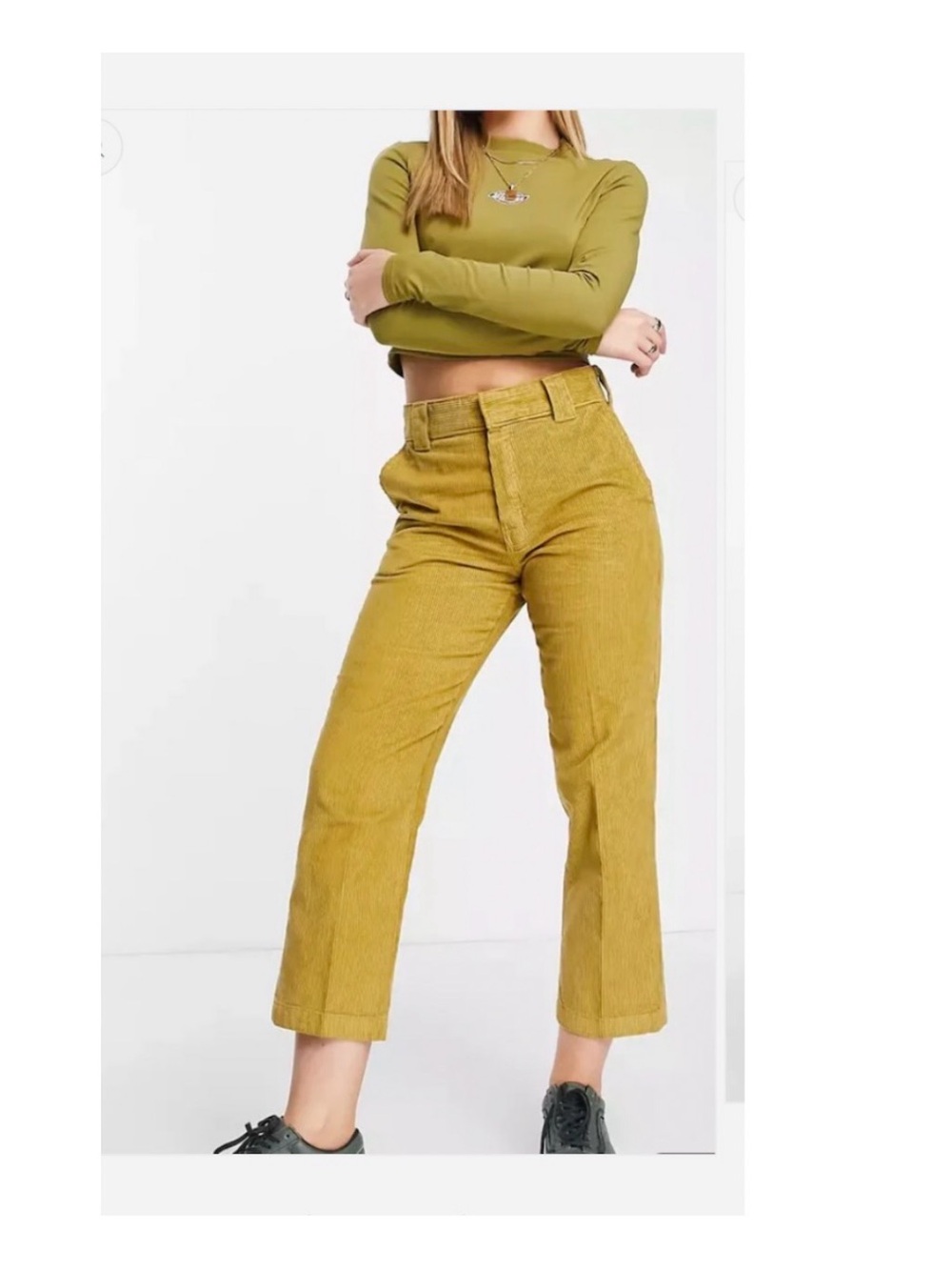 Dickies High-Rise Cropped Corduroy Jeans in Mustard Yellow